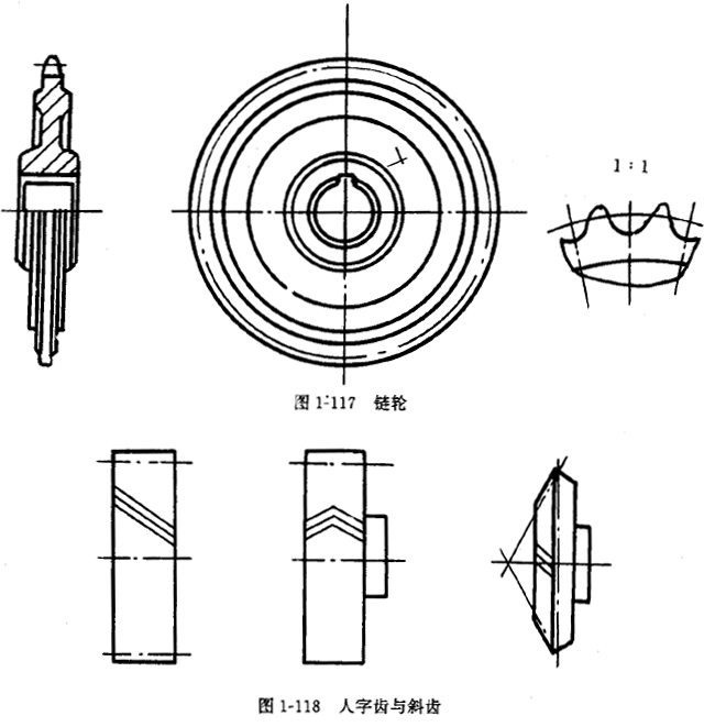 鏈輪的畫法、齒輪、蝸輪、蝸杆齧合畫法