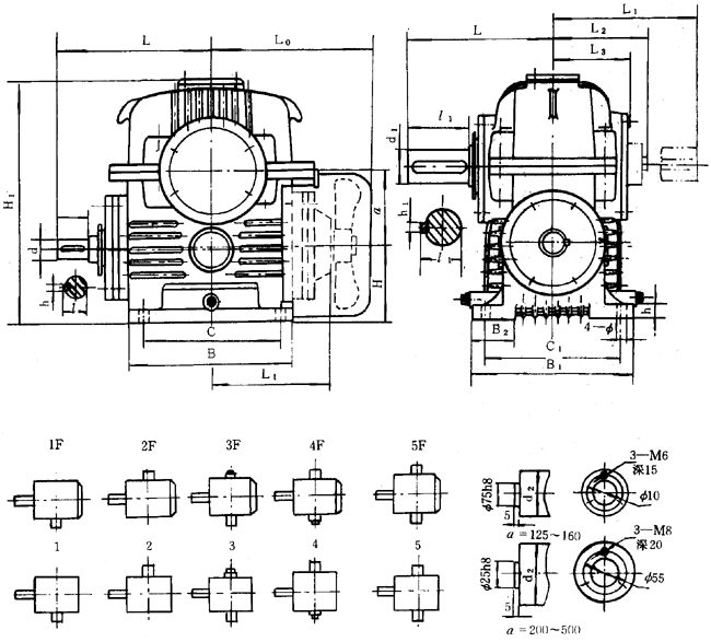 蝸輪減速器外形、安裝尺寸