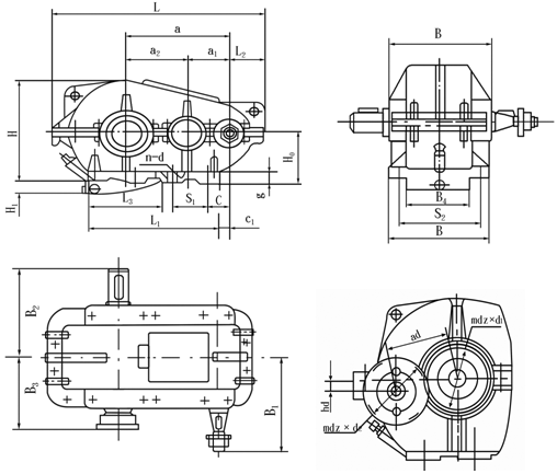 ZQ、ZQH型圓柱齒輪減速器外形和安裝尺寸