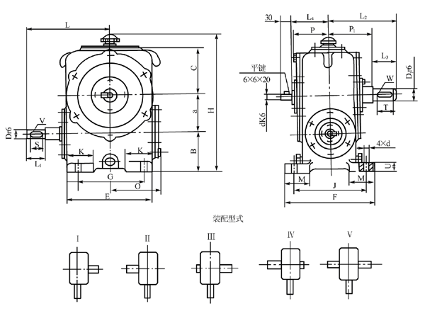 圓柱蝸杆減速器的外形、安裝尺寸及裝配形式